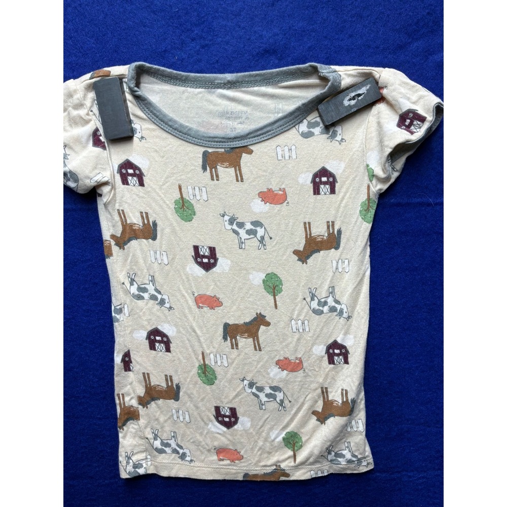 Farmcore Toddler Milkberry Farm Animal Bamboo Pajama Top 3T Tan Grey